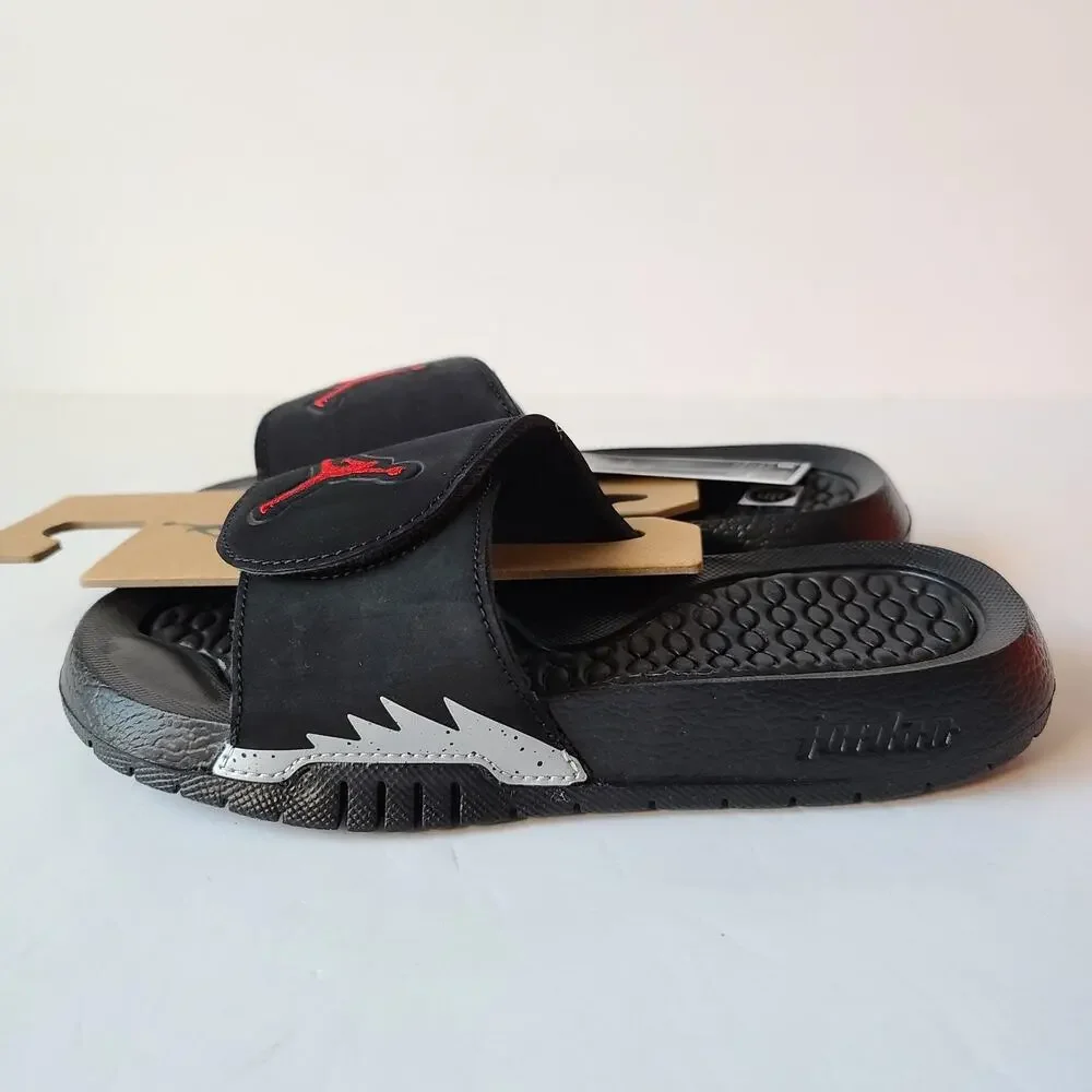 Air Jordan Hydro V Retro Black Fire Red Silver 555511-061 Size 5Y Youth Slides